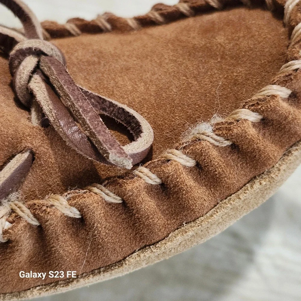 LL Bean Wicked Good Moccasins Kids Size 12 Brown Shearling Lined Suede Slippers